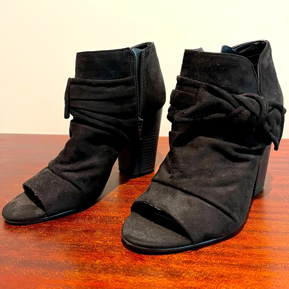 NIB - Black Suede Open Toe Bootie